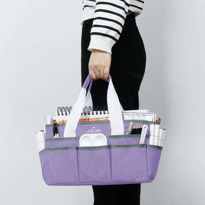 Craft Organizer Tote Bag, Art Storage Caddy with Multiple Pockets, Lilac Sewing Bag for Art, Craft, Scrapbooking, Medical, and Office Supplies Storage
