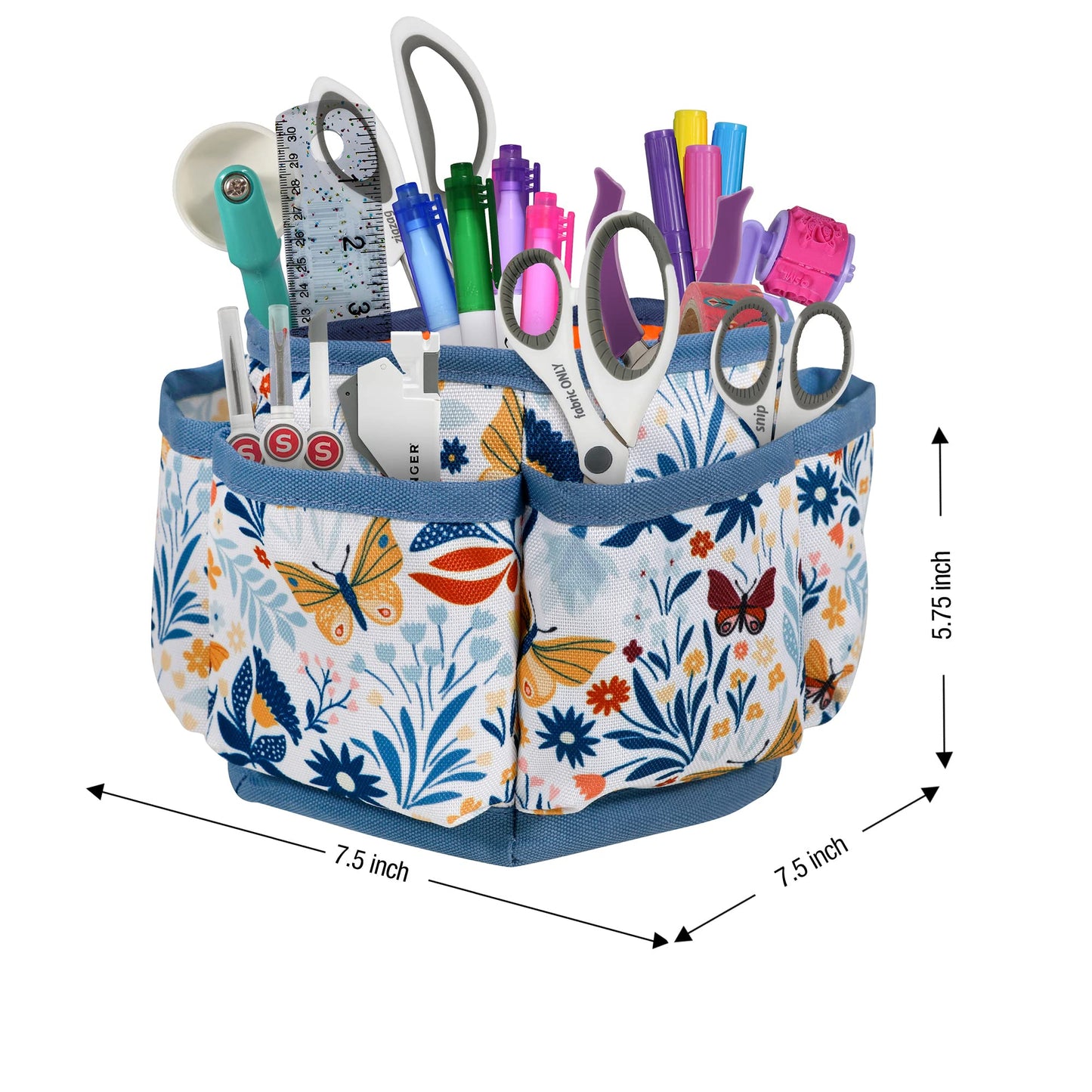 360 Degree Rotating Organizer for Tabletop, Counter, Storage, Sewing Supplies, Art Supplies with Compartments, Butterfly Floral Print