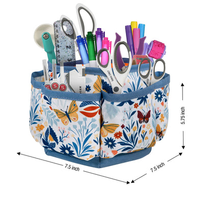 360 Degree Rotating Organizer for Tabletop, Counter, Storage, Sewing Supplies, Art Supplies with Compartments, Butterfly Floral Print