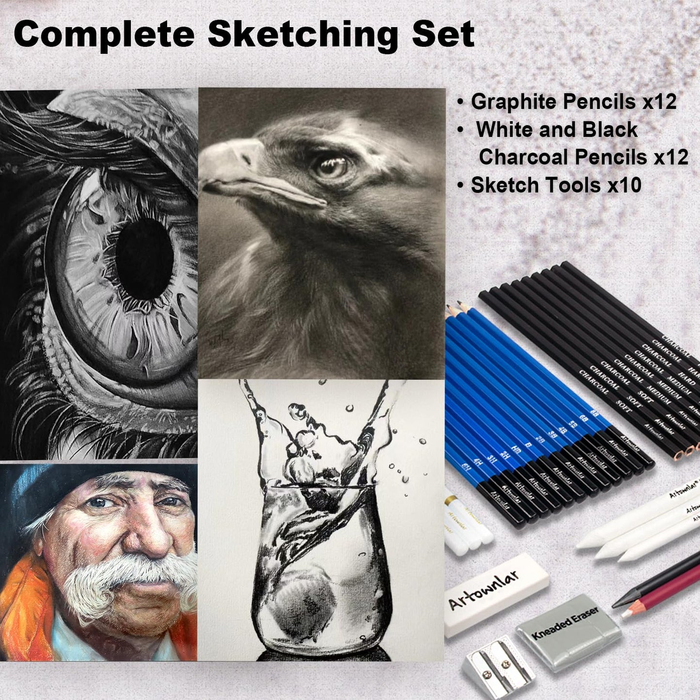 72 Pack Drawing Sketching Set with 8x11 Sketchbook | Pro Art Supplies Kit for Artist Adults Teens Beginner | Graphite Charcoal, Watercolor & Metallic Colored Pencils in Gift Case.