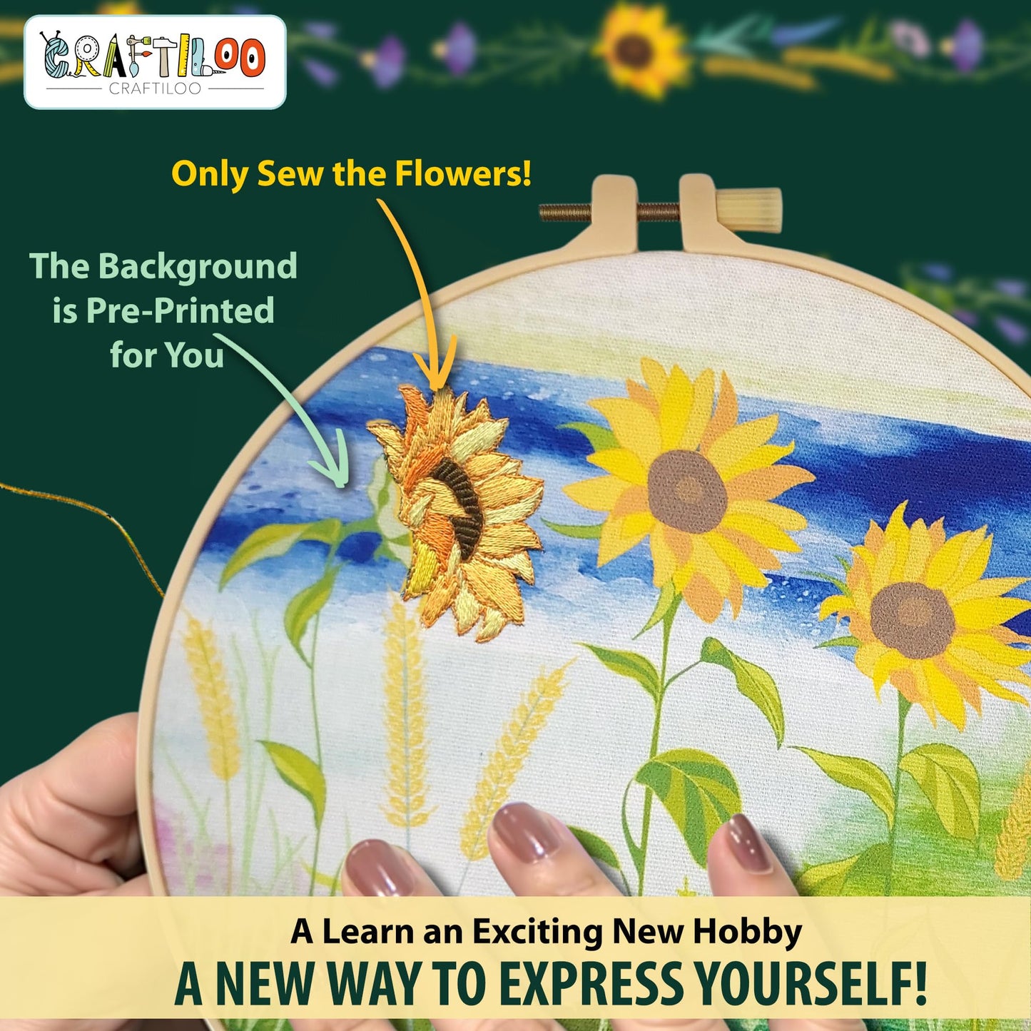 Embroidery kit for Beginners Cross Stitch for Beginners Needlepoint Kits for Adults Embroidery Kits Beginner Embroidery kit for Adults 4 Flowers