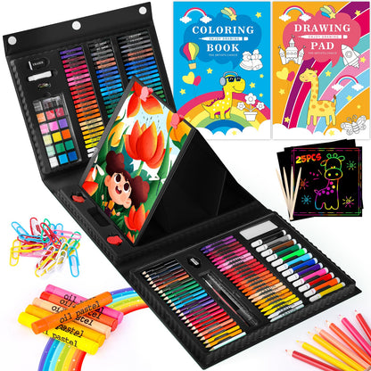 Art Kit, 251-Pack Art Supplies Drawing Kits, Arts and Crafts Gifts Box for Kids Teen Girls Boys, Art Set Case with Trifold Easel, Scratch Paper, Sketch Pad, Coloring Book, Crayons, Pencils
