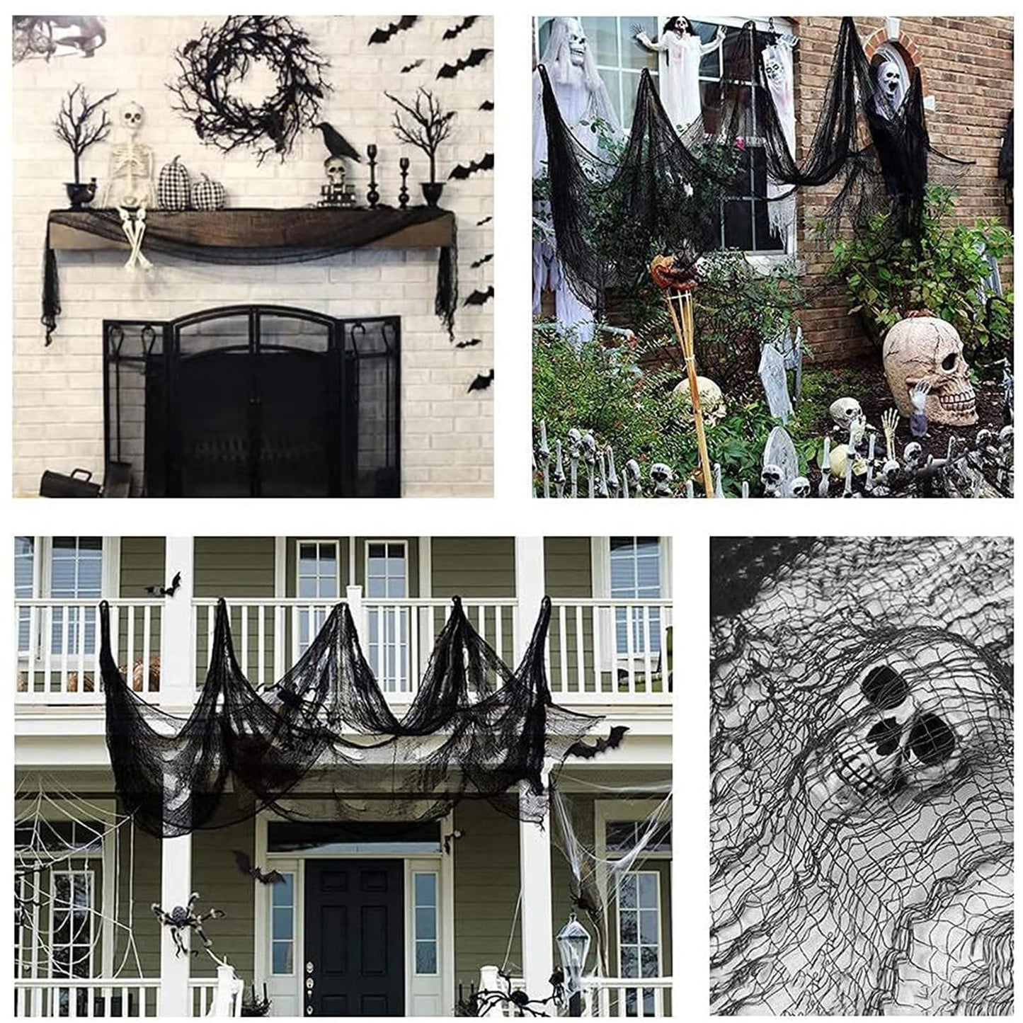 4 Pack Halloween Creepy Cloth Decorations, 30X72 Inch Black Scary Gauze, Spooky Decor for Haunted House, Outdoor Patio, Garden, Indoor Wall Windows - Black Cheesecloth