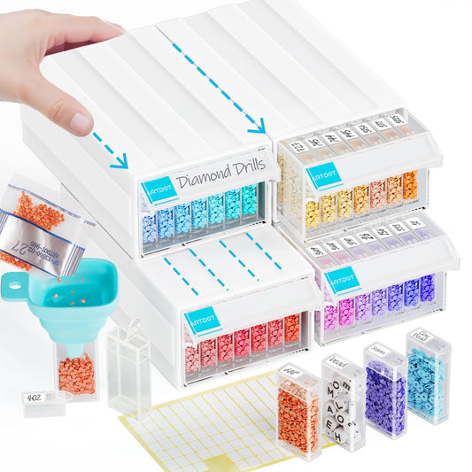 Diamond Painting Storage, 4 Pack Stackable Bead Organizer 140 Slots Individual Containers with Diamond Art Accessories and Tools for Beads Nail Pill Rhinestones Seed