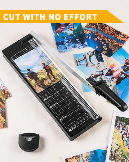 Paper Cutter 12 Inch, 8 Sheet Capacity, Heavy Duty Paper Cutter for Cardstock, Guillotine Paper Trimmer for Crafting, Classroom and Office