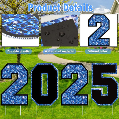 16 PCS Graduation Yard Signs, Blue Graduation Yard Signs Class Of 2025, 16 Inches Large Congrats Grad 2025 Yard Signs with Stakes For 2025 Graduation Decorations