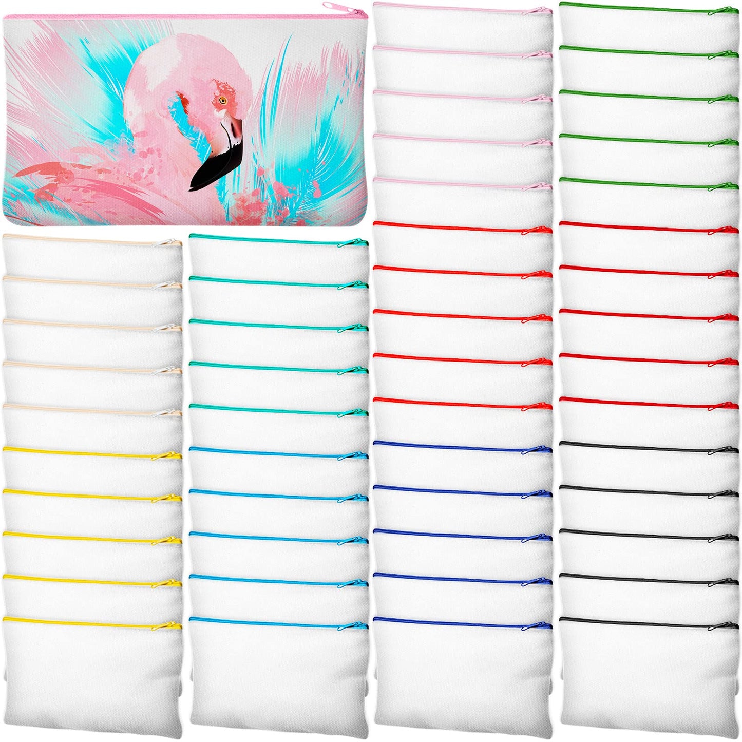 50 Pcs Sublimation Blank Canvas Makeup Bags Bulk DIY Heat Transfer Canvas Pen Case Pencil Cosmetic Makeup Bags Clear Sublimation Blank Pouch with Zipper (7 x 4.3 Inch,Mixed Colors)