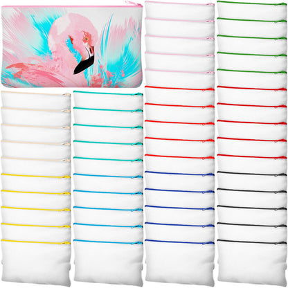 50 Pcs Sublimation Blank Canvas Makeup Bags Bulk DIY Heat Transfer Canvas Pen Case Pencil Cosmetic Makeup Bags Clear Sublimation Blank Pouch with Zipper (7 x 4.3 Inch,Mixed Colors)