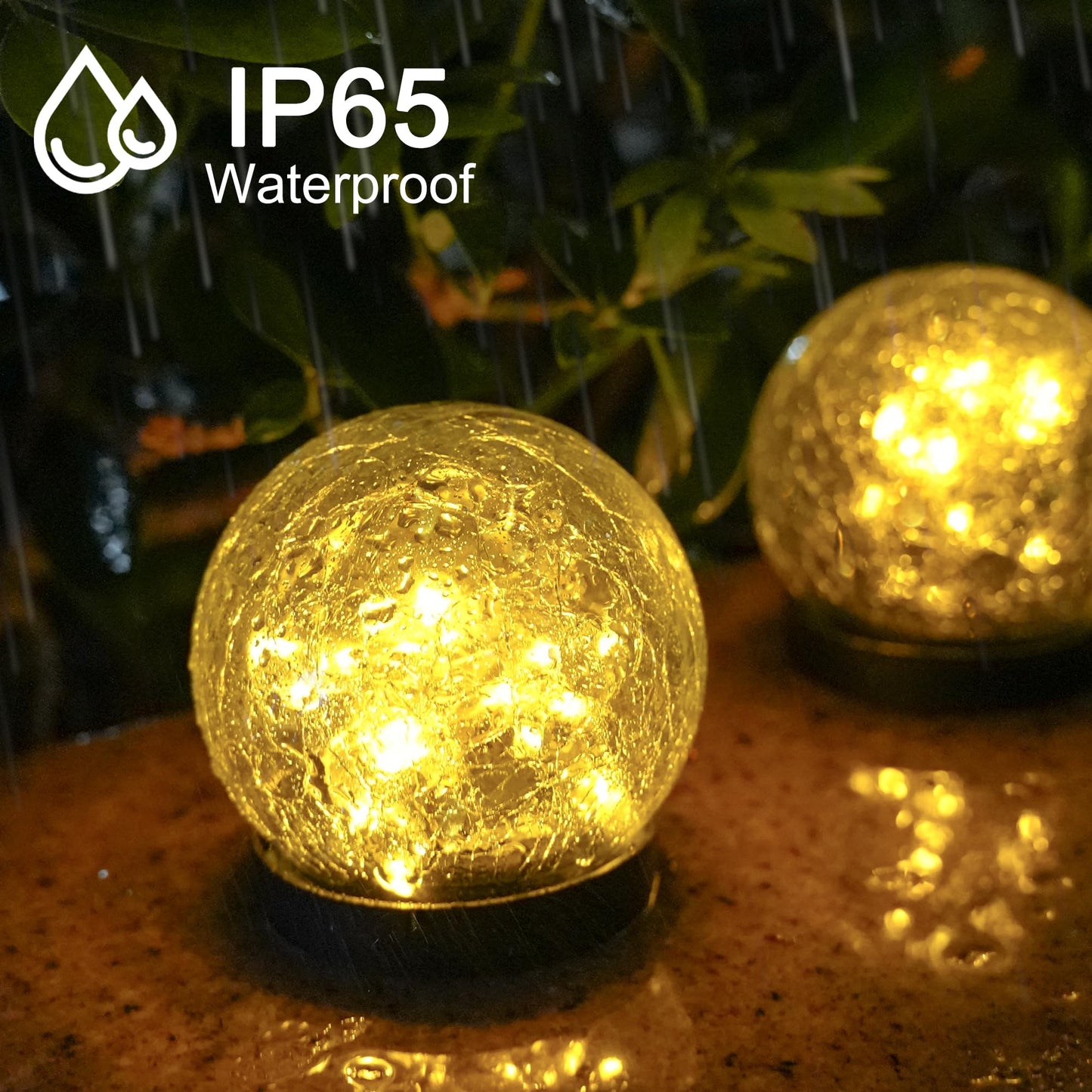 Garden Solar Lights, Outdoor Waterproof Cracked Glass Globe Solar LED Lights for Yard Pathway Patio Lawn Decoration, Warm White Ball Lights, 2Pack(4.7 inches)
