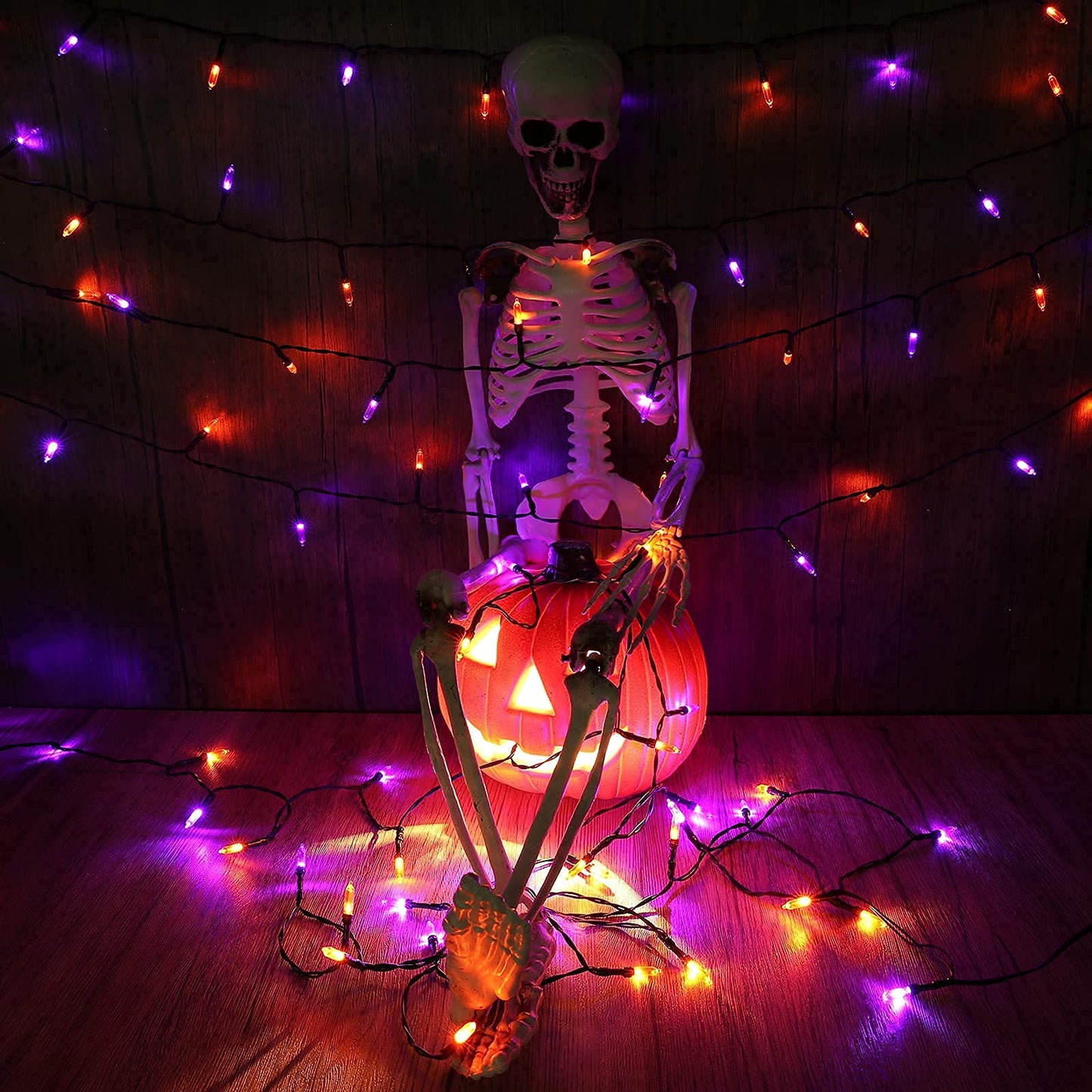 Orange Purple Halloween Lights,Battery Operated 33ft 100 LED Mini String Lights Waterproof Halloween Lights with 8 Modes & Timer Function for Halloween Decorations