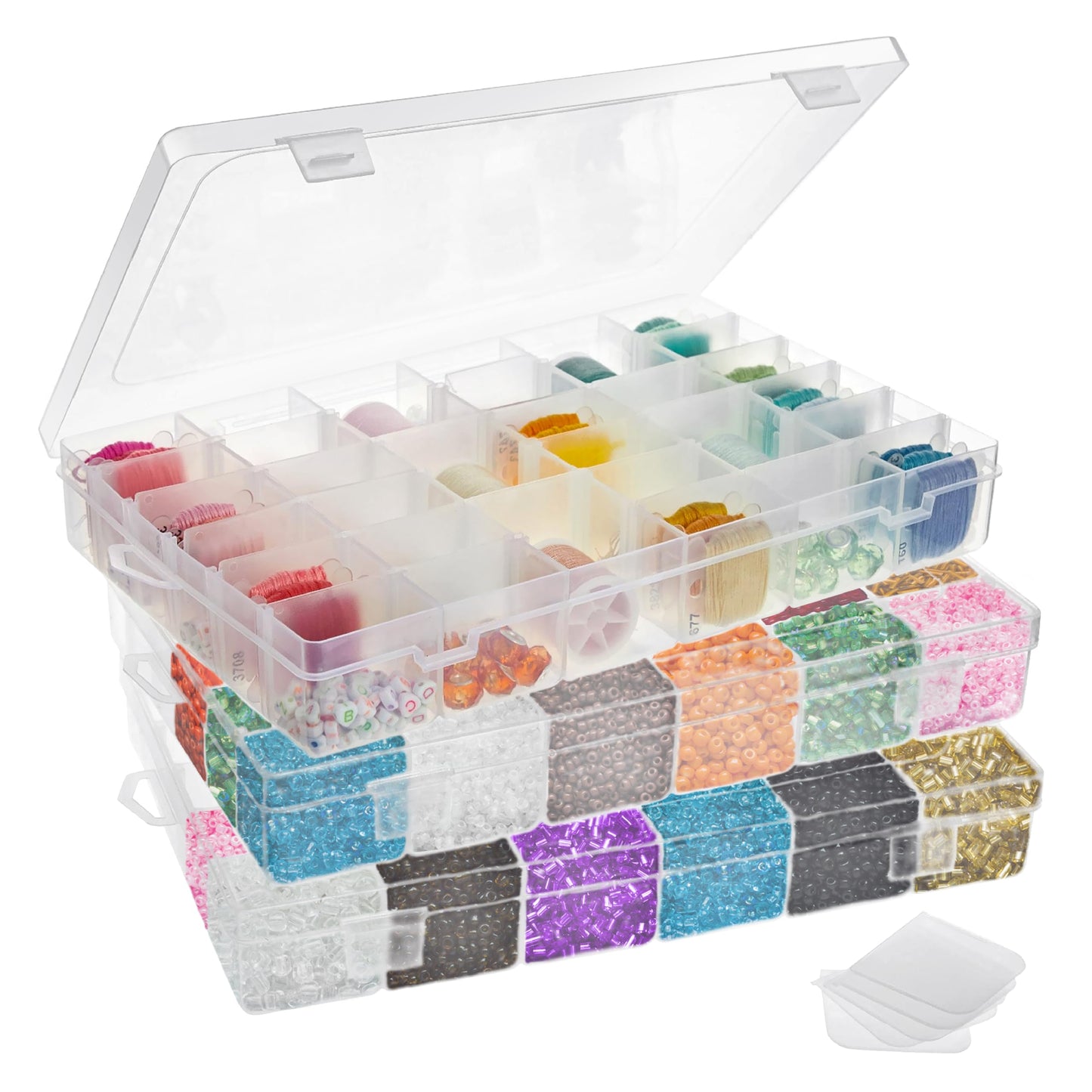 3 Pack Bead Storage Organizer Box with 36 Grids and Removable Dividers - Plastic Bead Box for Craft, Jewelry and Earrings