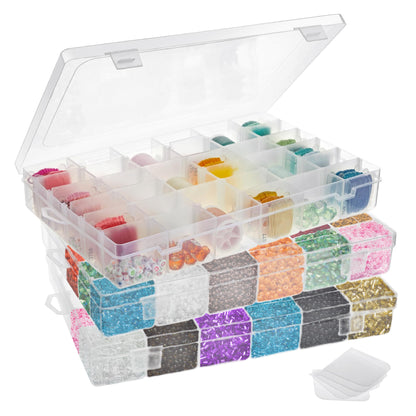 3 Pack Bead Storage Organizer Box with 36 Grids and Removable Dividers - Plastic Bead Box for Craft, Jewelry and Earrings