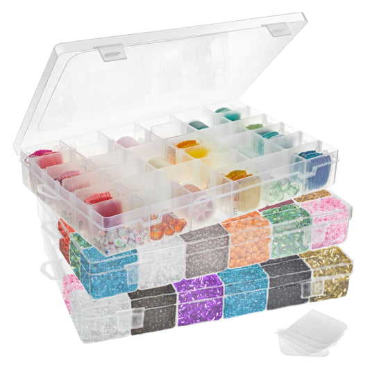 3 Pack Bead Storage Organizer Box with 36 Grids and Removable Dividers - Plastic Bead Box for Craft, Jewelry and Earrings