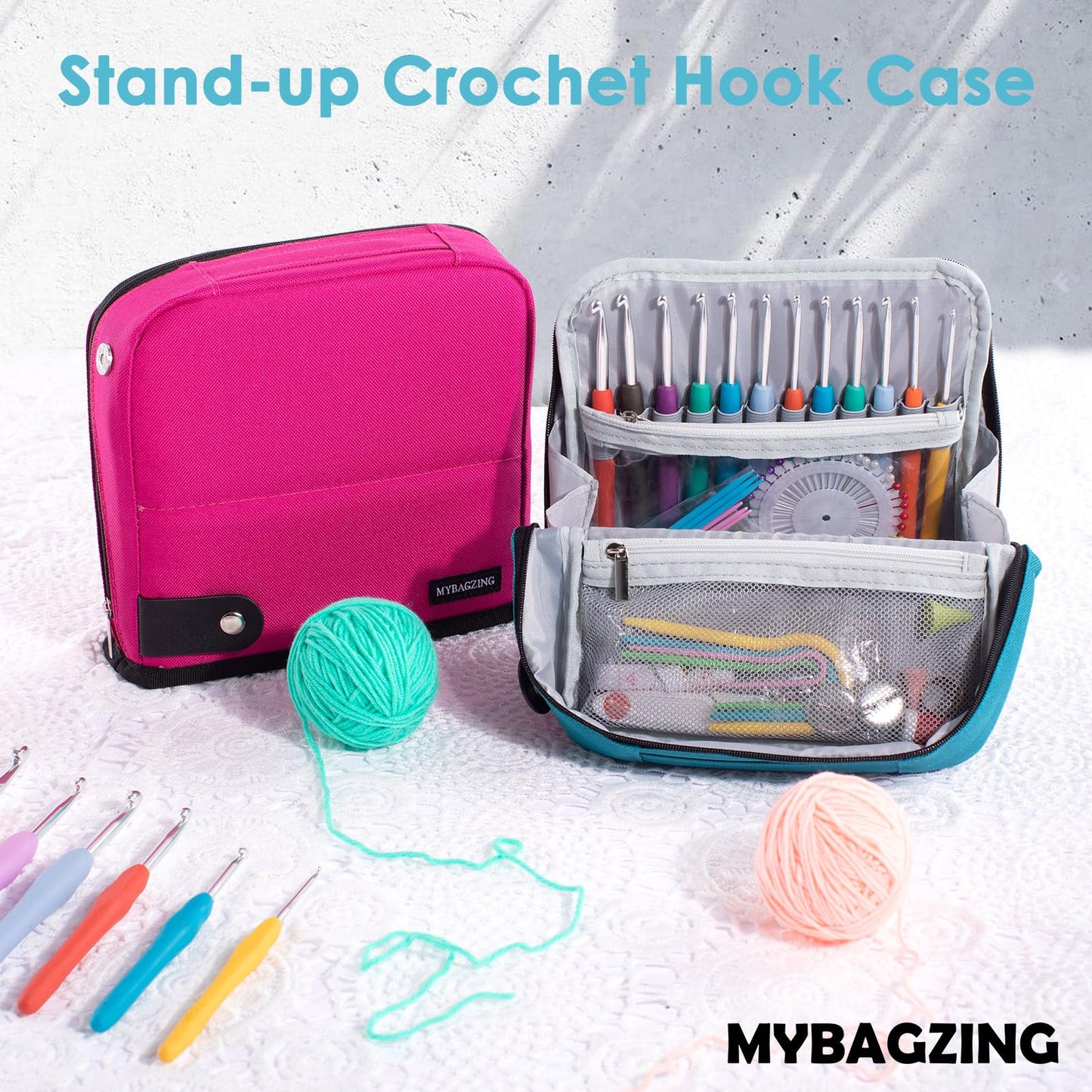 Crochet Hook Case - Stand Up Organizer - Unique Design - Holder for Knitting & Crochet Supplies