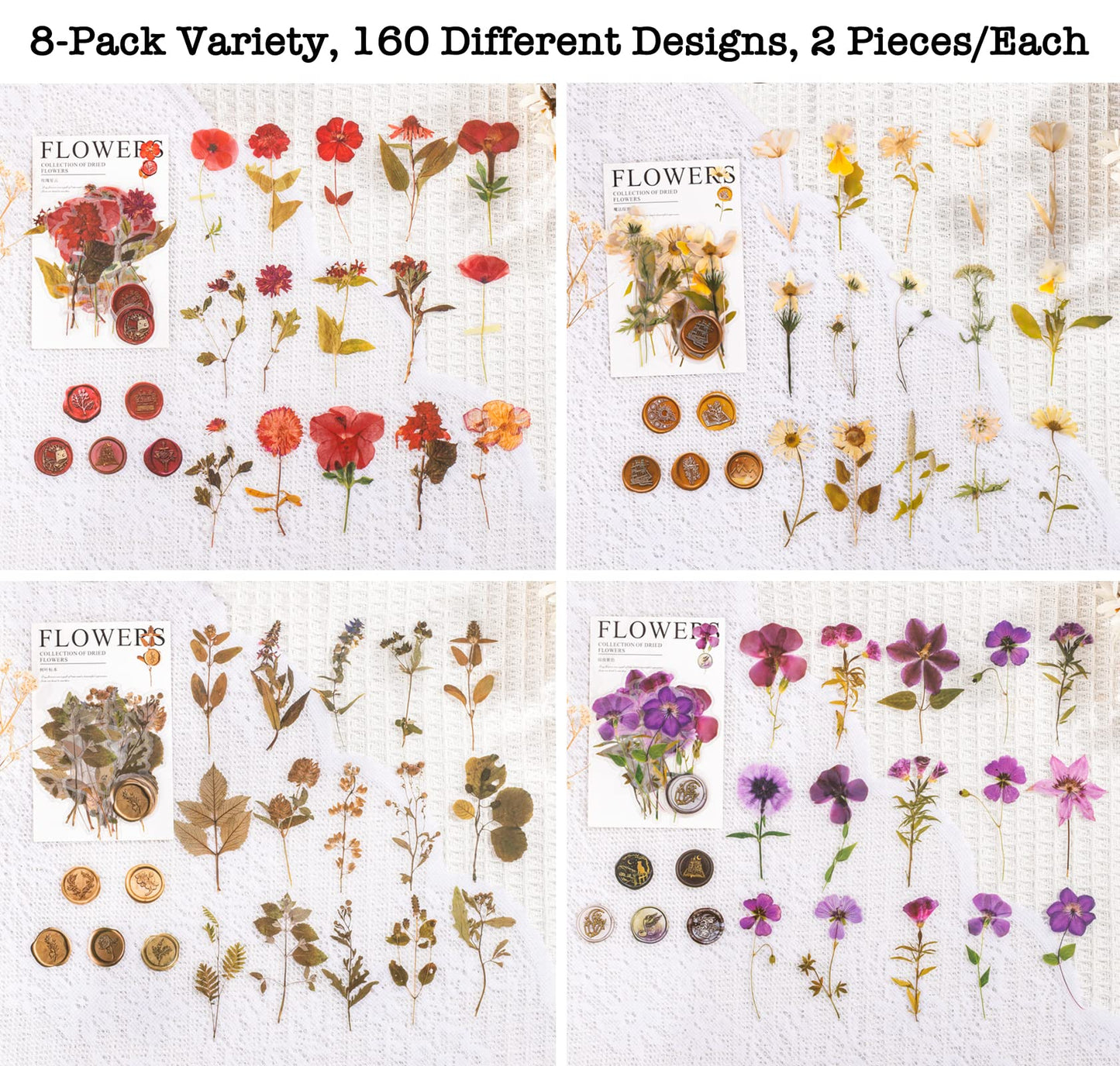 Pressed Flower Themed Stickers Set (320 Pieces) Dried Flowers Resin Stickers Decals Floral Botanical Journaling Stickers for Scrapbook Supplies Junk Journal Bullet Journal Planner Laptops
