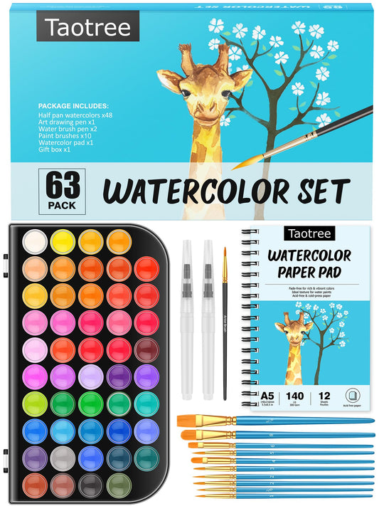Watercolor Paint Set, 48 Colors Watercolors Kit Water Colors with 10 Paint Brushes, Brush Pens, Palette, Drawing Pad, Art Crafts Painting Supplies, Gifts for Teens Girls Boys Kids Adults Artist