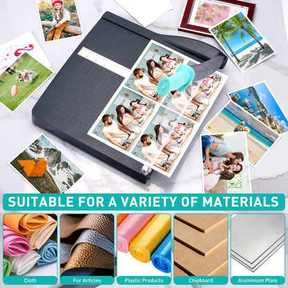 Paper Cutter, Paper Slicer with Safety Guard and Blade Lock, 12" Cut Length Guillotine Paper Cutter with 16 Sheet Capacity, Paper Cutters and Trimmers for Cardstock Cardboard (Gray)