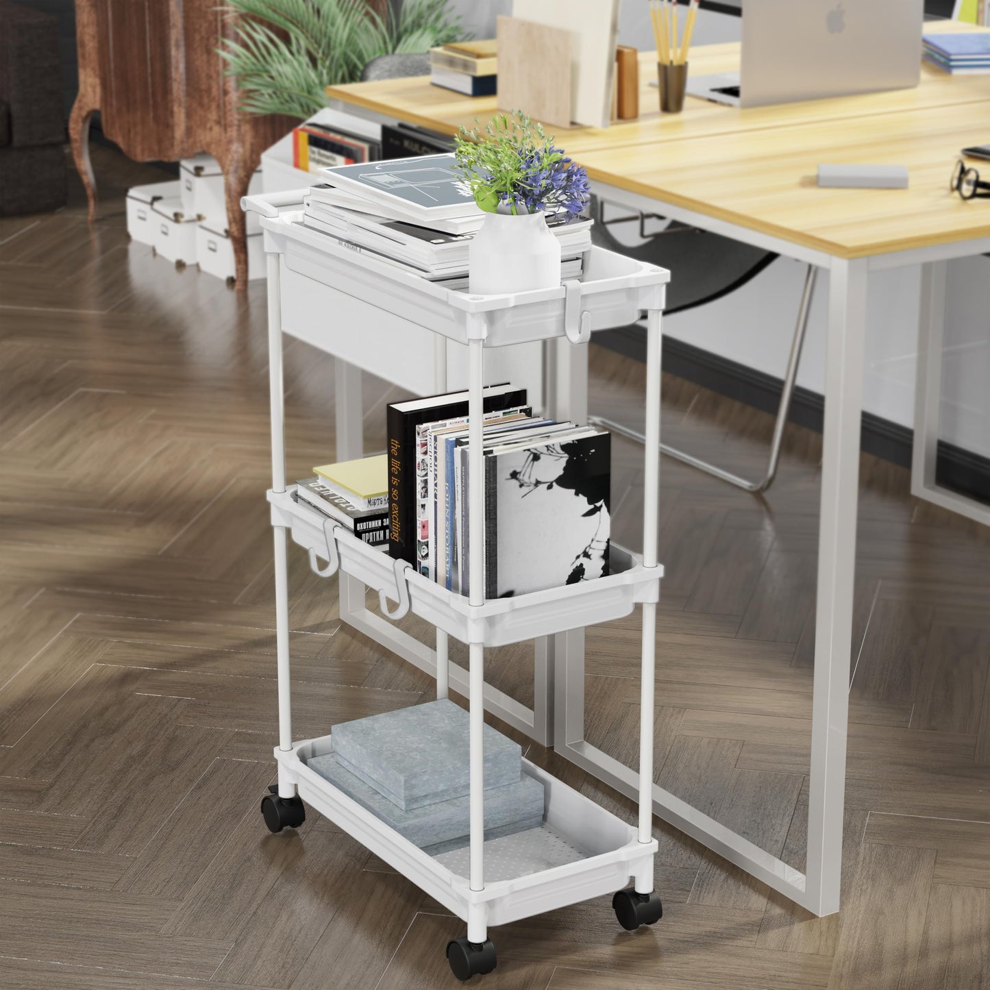 Standard 3-Tier Slim Rolling Storage Cart, White