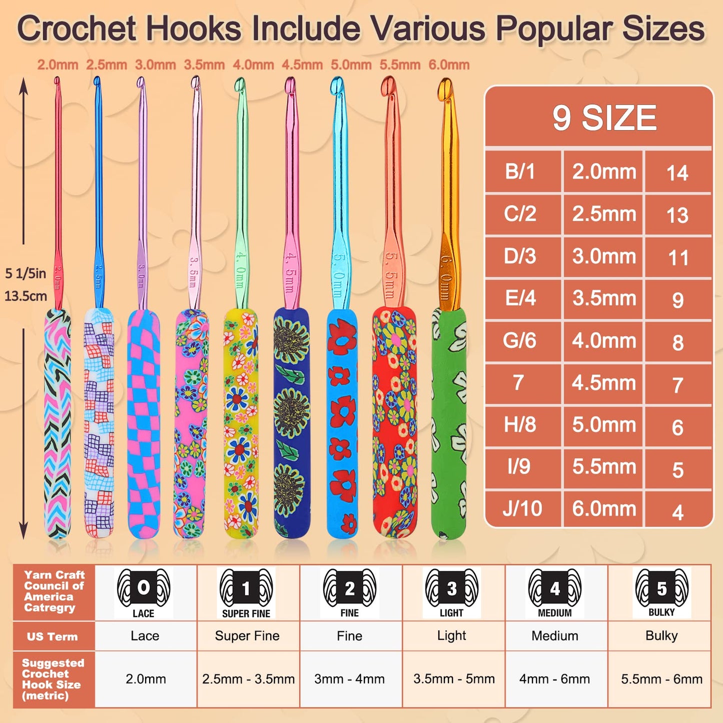 Warm Crochet Hooks for Grandmother, Art Aluminum Soft Grip Crochet Needles for Crocheting, Knitting Hook for Crochet Yarn Craft - Premium Knitting & Crochet Supplies