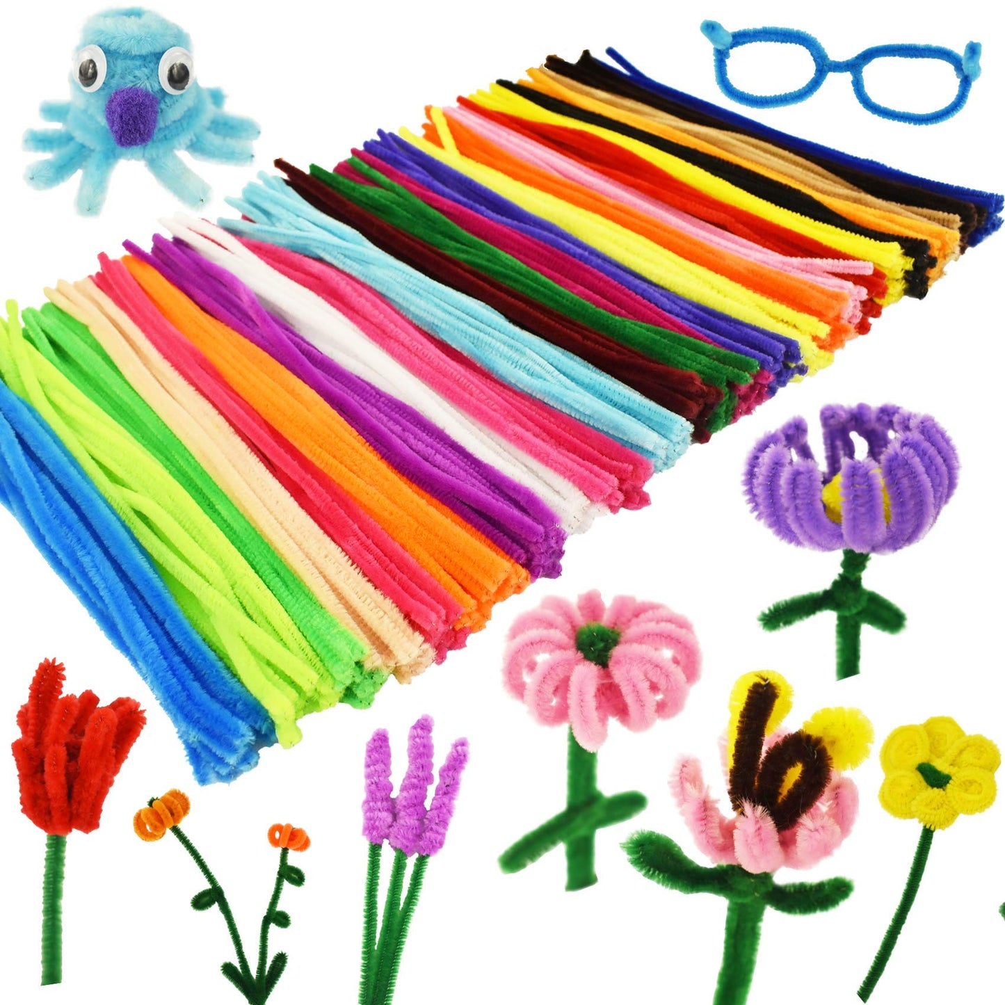 862 Pieces Kids Art & Craft Supplies Set DIY Activities & Parties Pipe Cleaners Craft Set 200 Pcs Pipe Cleaners 454 Pcs Pom Poms 208 Pcs Wiggle Eyes Self Adhesive1