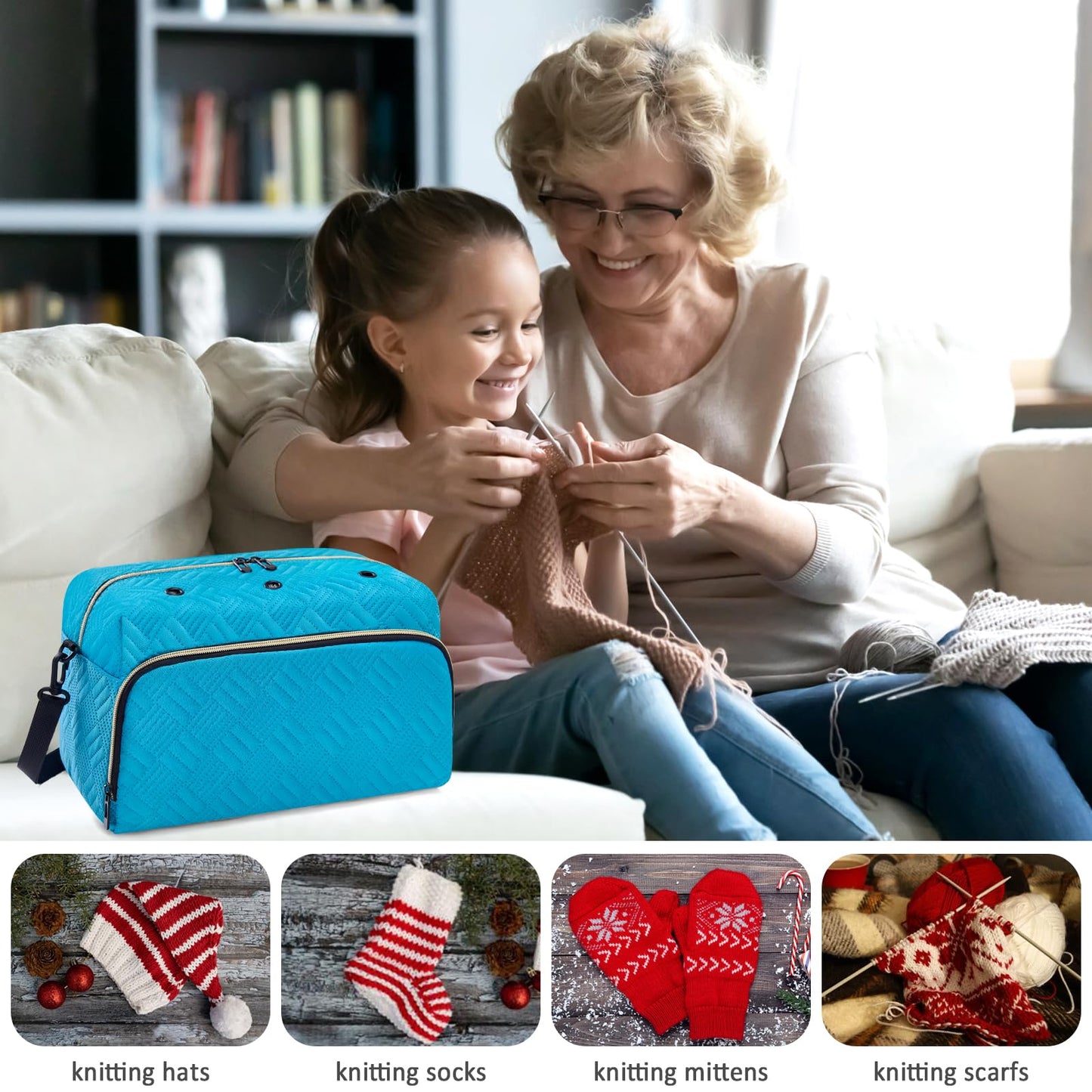 Crochet Yarn Knitting Bag 2 Pcs Yarn Storage Organizer Crocheting Bags for Beginners with Shoulder Strap for Knit Accessories Needles Hooks