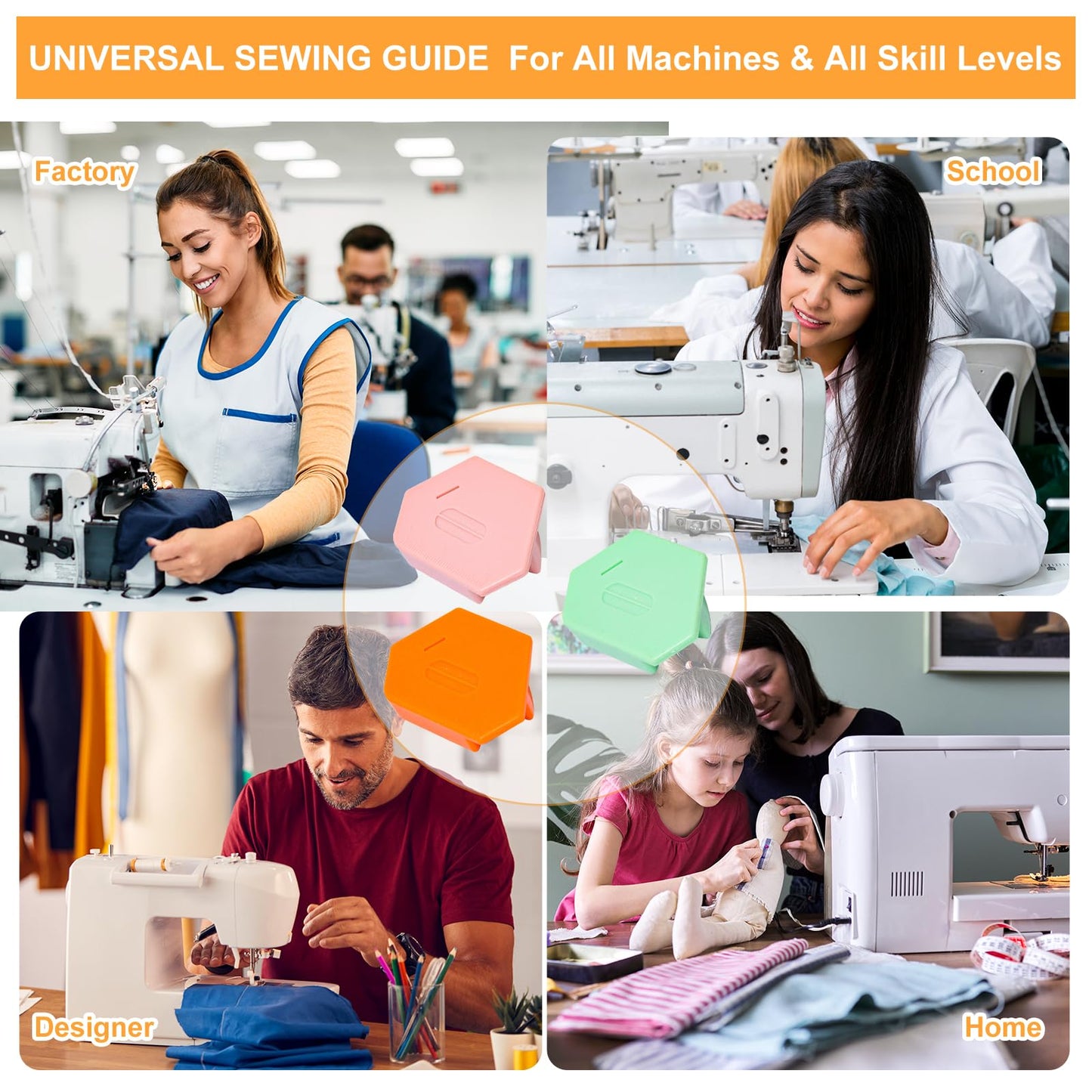 3 Pack Magnetic Seam Guide for Sewing Machine,Multifunctional Polygonal Hemmer Guide with Scale,Universal Sewing Quilting Supplies Accessories Tools(3 Color)