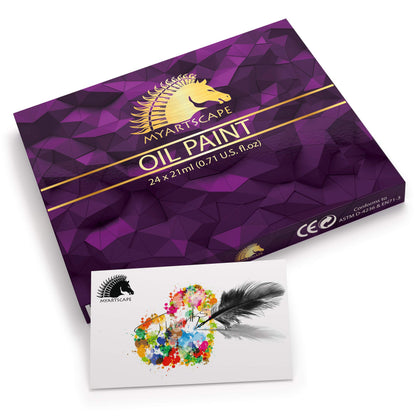 Oil Paint Set - 24 x 21ml Tubes - Artist Quality - Rich Vivid Oil-based Colors - Lightfast - Heavy Body - Great Saturation - Glossy Finish - Professional Painting Supplies