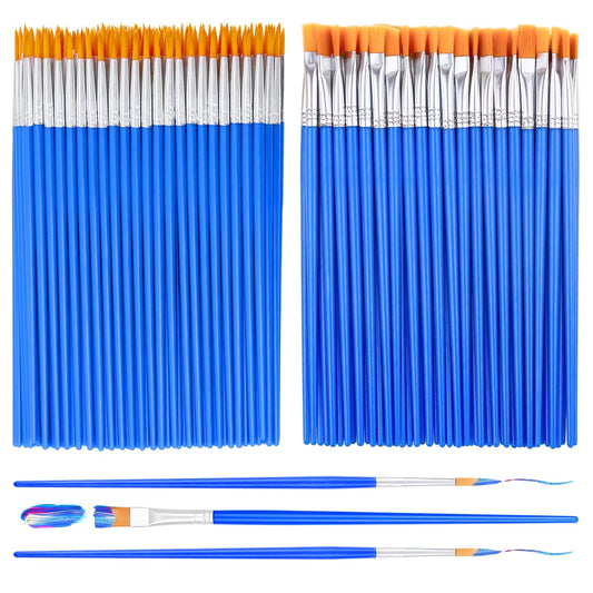 Small Paint Brushes Bulk,   100 Pcs Paint Brushes for Kids Acrylic Paint Brushes Set with Flat and Round Pointed Paint Brushes Craft Paint Brushes for Classroom Watercolor Canvas Face Painting