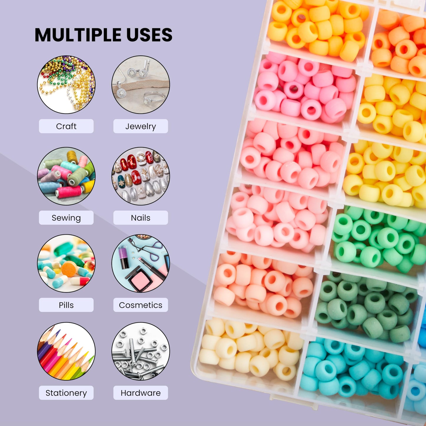 3 Pack Bead Storage Organizer Box with 36 Grids and Removable Dividers - Plastic Bead Box for Craft, Jewelry and Earrings