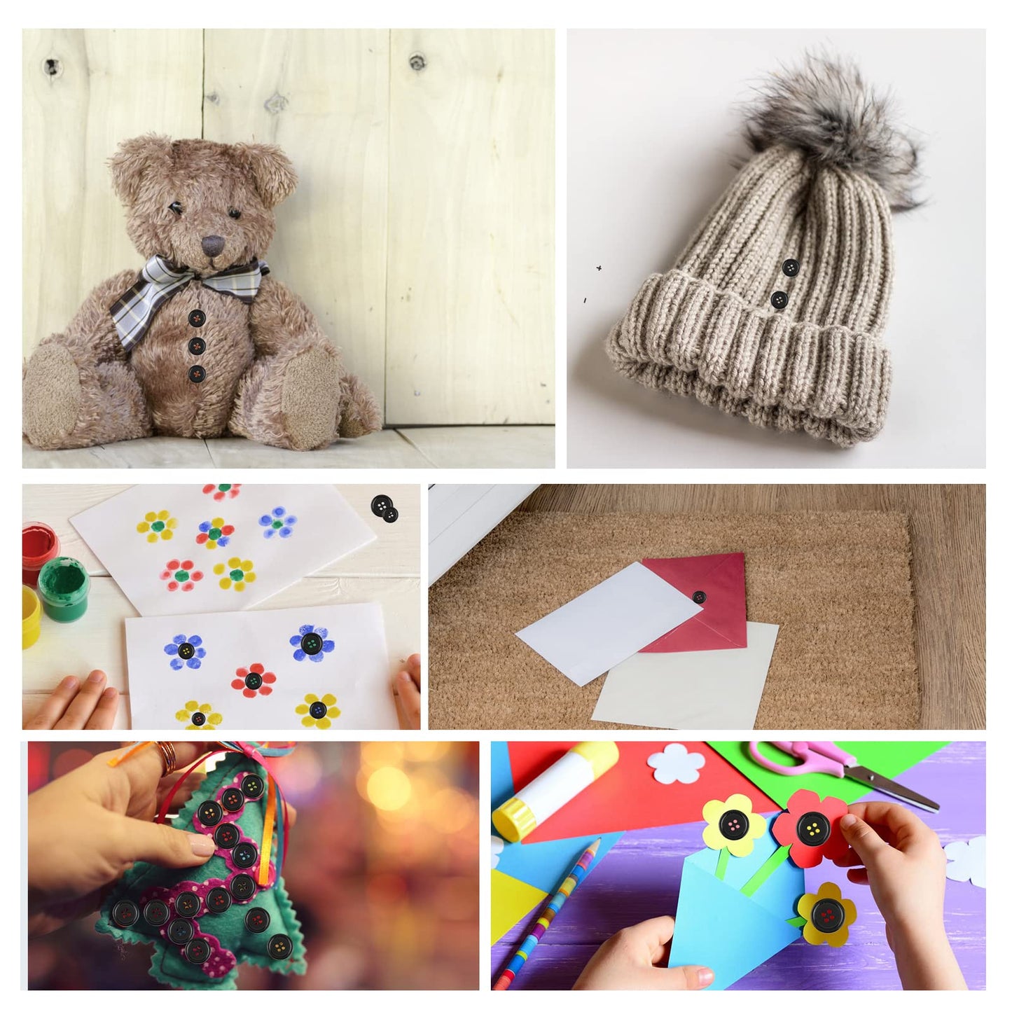 100 Pcs Black Resin Sewing Buttons, 4-Hole Craft Suit Coat Shirt Buttons, 5 Sizes, Round Mixed, with Compartment Storage Box, Suitable for Sewing, DIY and Holiday Decoration