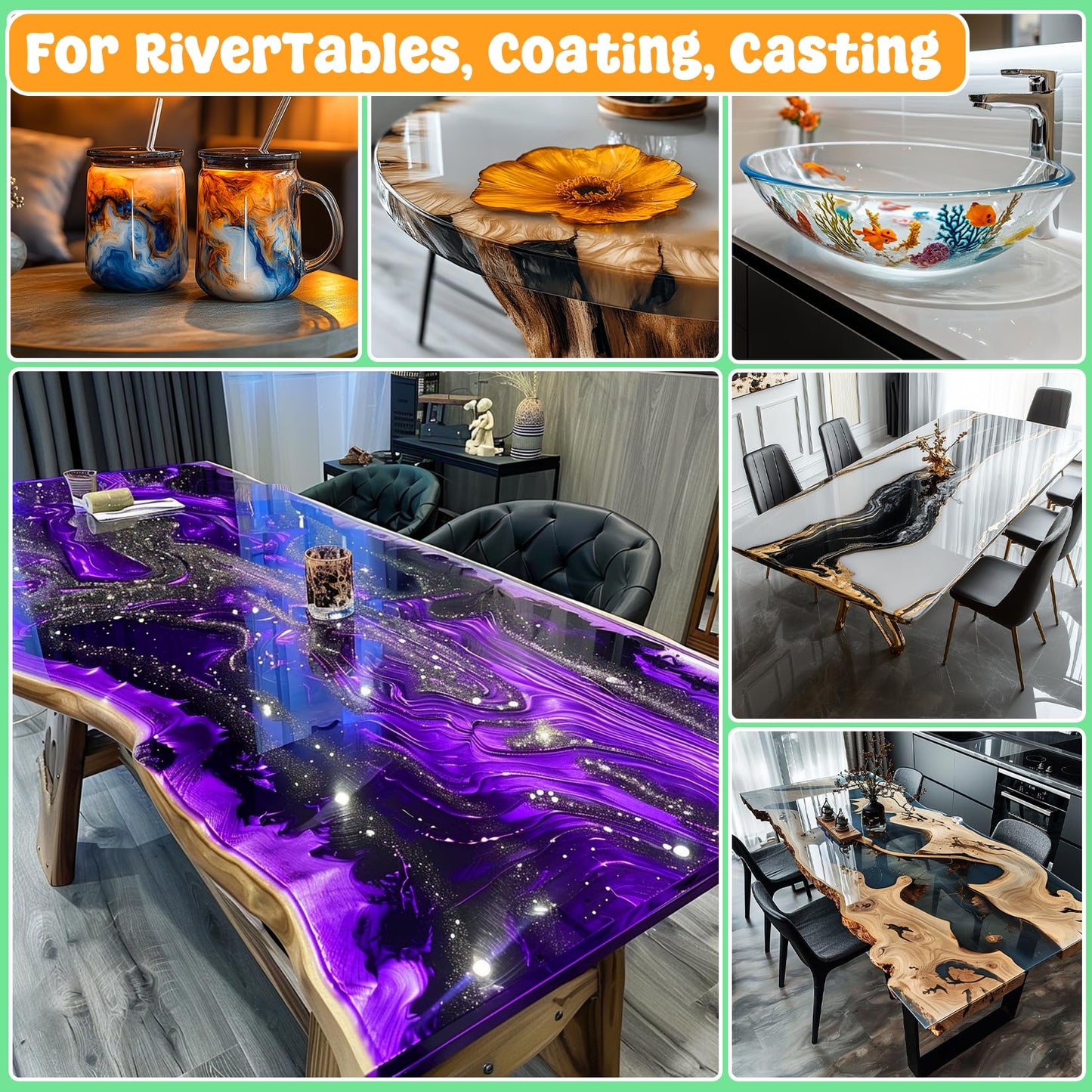 Epoxy Resin - 17.6OZ Newly Crystal Clear Coating Kit, Not Yellowing No Bubble Self Leveling Easy Mix 1:1 Ratio, 2 Part Casting Resin for Art, Craft, Jewelry Making, River Tables, DIY Gifts