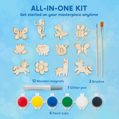 12 Wooden Magnet Creativity Arts & Crafts Painting Kit for Kids, Decorate Your Own Painting Gift for Easter Basket Stuffers, Birthday Parties and Family Crafts, Party Favors for Boys Girls