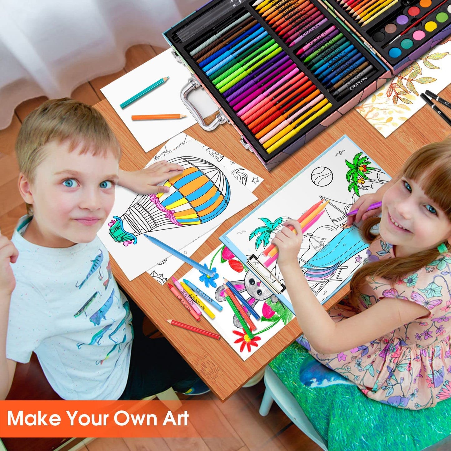 Art Supplies, 180 Piece Drawing Painting Art Kit with Clipboard and Coloring Papers, Gifts Art Set Case with Oil Pastels, Crayons, Colored Pencils, Watercolor Cakes