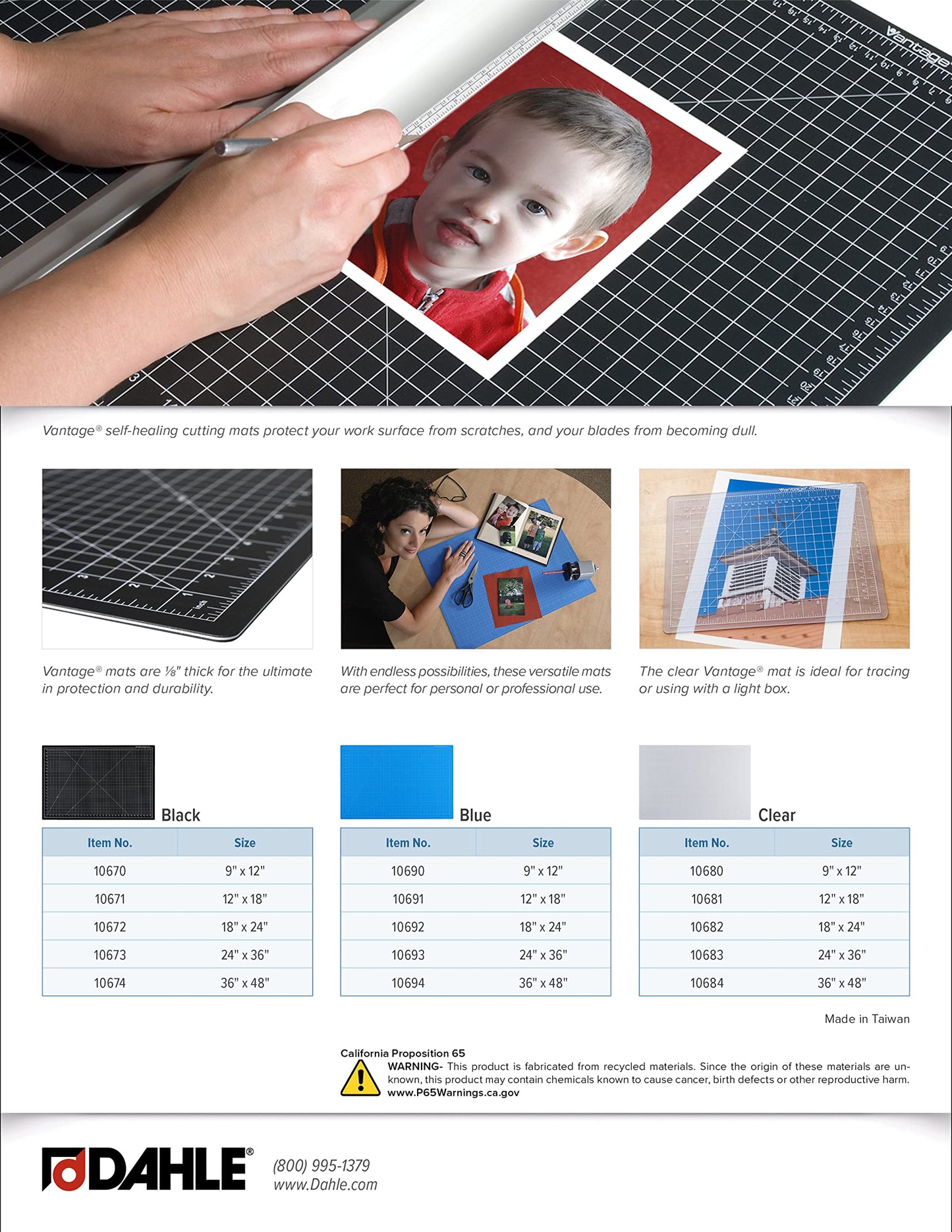 Vantage 10671 Premium Self-Healing Cutting Mat, 12"x18", 1/2" Grid, 5 Layers for Max Healing, Perfect for Crafts & Sewing, Black