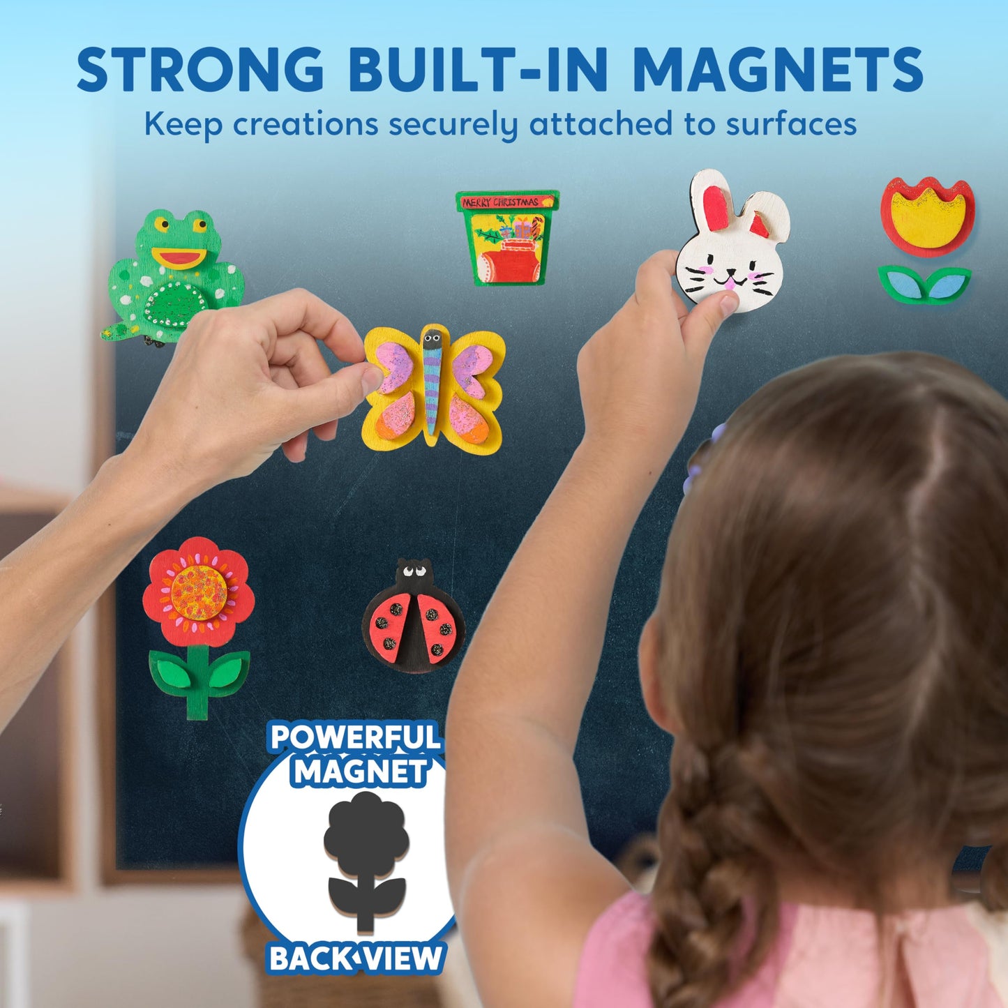 12 Wooden Magnet Creativity Arts & Crafts Painting Kit for Kids, Decorate Your Own Painting Gift for Easter Basket Stuffers, Birthday Parties and Family Crafts, Party Favors for Boys Girls