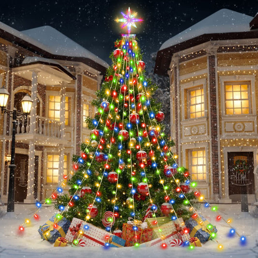 Outdoor Christmas Decorations Lights, 320 LEDs Dipper Star String Lights with 13" Topper Star, Plug in Waterproof Hanging Fairy Lights for Xmas New Year Holiday Party Yard Patio Decor