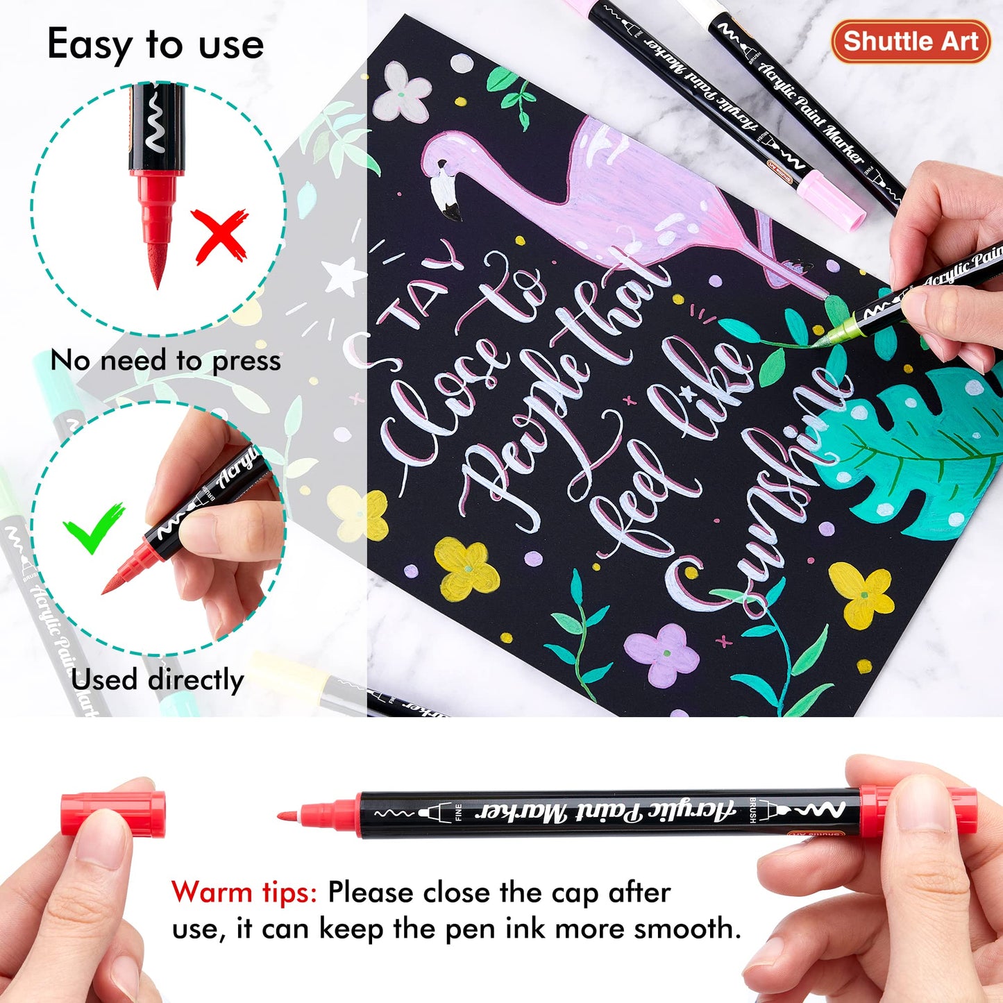 36 Colors Dual Tip Acrylic Paint Markers, Brush and Fine Tip for Rock Painting, Ceramic, Wood, Canvas, Plastic, Glass, Stone, Calligraphy, Card Making, DIY Crafts