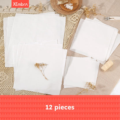 12 PCS White Embroidery Fabric, Pre-Cut Natural Cotton Embroidery Cloth Fabric, 4 Sizes Embroidery Cloth Squares for Embroidery Garment Craft (5.9 to 11.8inch)