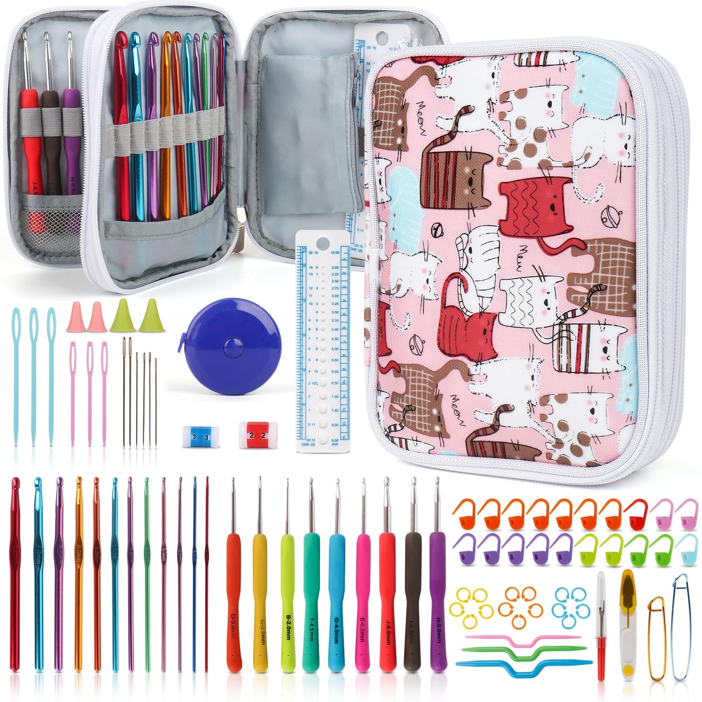 Crochet Hooks Kit with Case, 85-Piece, Ergonomic Crochet Needles Weave Yarn Kits DIY Hand Knitting Art Tools for Beginners and Experienced Crochet Lovers