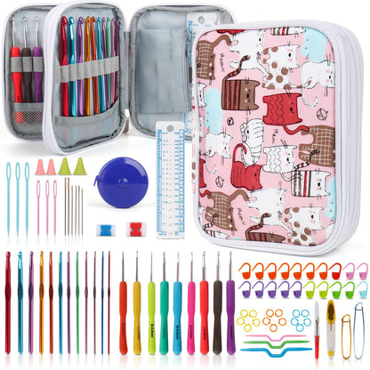 Crochet Hooks Kit with Case, 85-Piece, Ergonomic Crochet Needles Weave Yarn Kits DIY Hand Knitting Art Tools for Beginners and Experienced Crochet Lovers