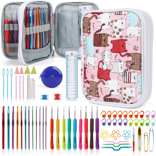 Crochet Hooks Kit with Case, 85-Piece, Ergonomic Crochet Needles Weave Yarn Kits DIY Hand Knitting Art Tools for Beginners and Experienced Crochet Lovers