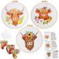 3 Sets Embroidery Kits for Beginners,Cross Stitch Kit for Adults,Starters DIY Needlepoint Including Hoop -Highland Cow and Florals Pattern