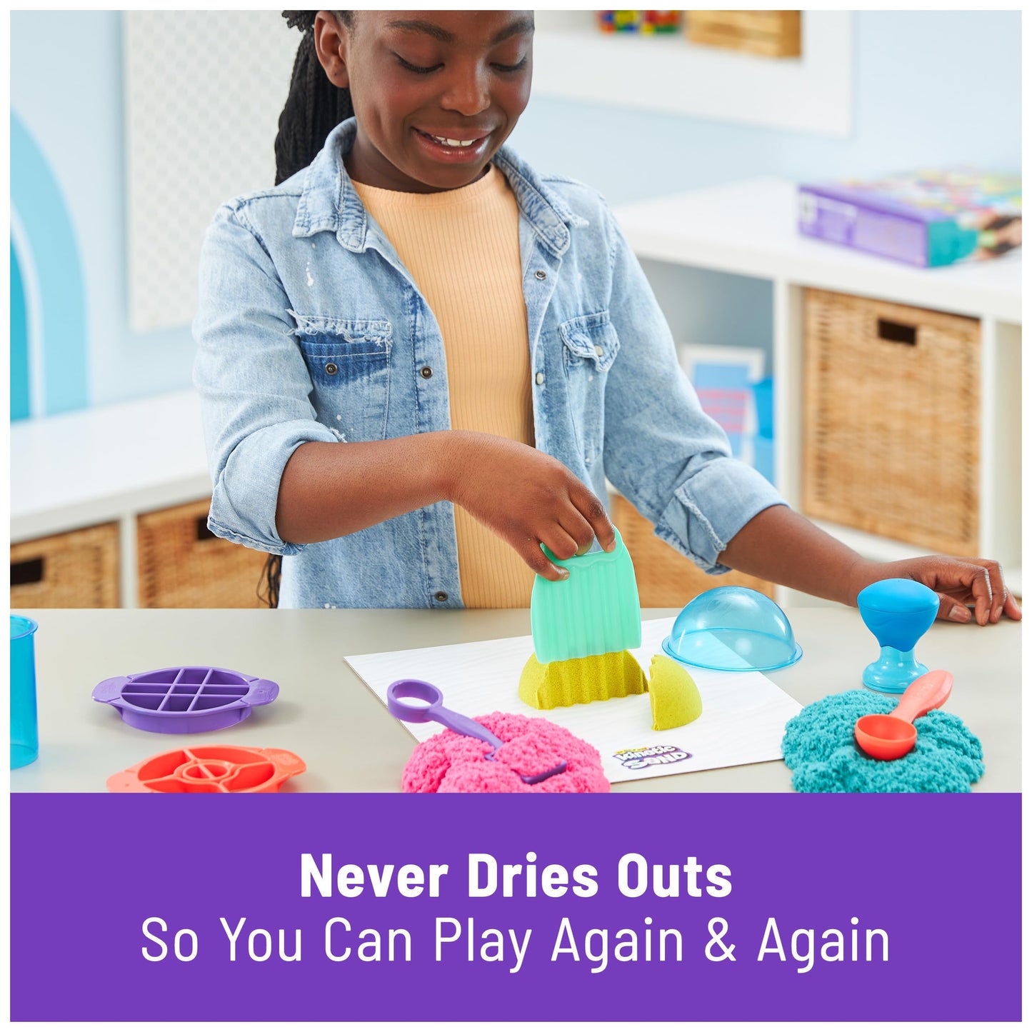 Ultimate Sandisfying Set with 2lbs Play Sand (Pink, Yellow & Teal), 10 Tools & Molds, Sensory Toys for Kids Ages 7 and up