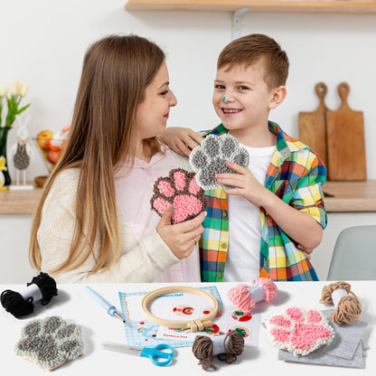 22Pcs Craft Punch Needle Coaster Kit, Easy Art Work Decor Coasters Kits for Beginners, 6 Pattern Tufted Rug Pads with Adhesive Felt Yarns Embroidery Hoop Instruction, DIY Needle Punch Craft