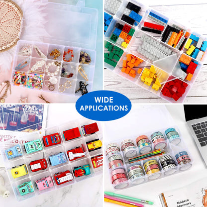 2 Pack 15 Girds Bead Organizer, Large Clear Plastic Organizer Box with Adjustable Dividers for Beads, Art DIY, Crafts, Jewelry, Fishing Tackle with Label Stickers