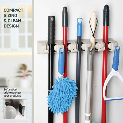 Mop and Broom Holder Wall Mount Garden Tool Storage Tool Rack Storage & Organization for the Home Plastic Hanger for Closet Garage Organizer (5-position)