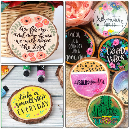 42Pcs Wood Slices 2.4-2.8 Inches Unfinished Natural Wood Rounds, Wood Craft Circles Kit with 33 Feet Twine String and Pre-drilled Hole for DIY Wood Burning Painting Christmas Ornaments Party Decor