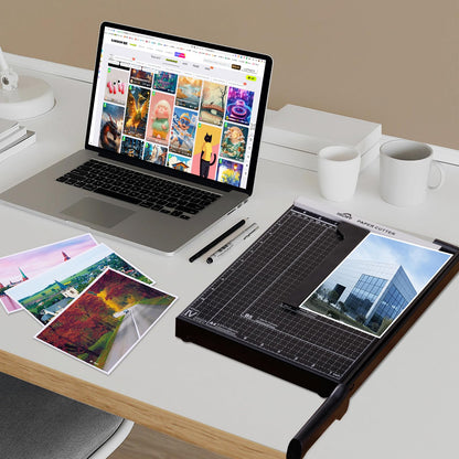 12-Inch Guillotine Paper Cutter, 15 Sheet Capacity, Blade Lock & Magnetic Guide, Heavy-Duty Metal Base for Precision Cutting of Cardstock, Photos, and Crafts - Ideal for Home & Office