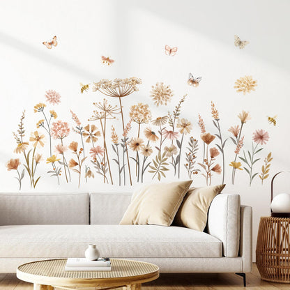 Boho Flower Wall Decals Wildflower Floral Dandelion Grass Wall Stickers Baby Nursery Girls Bedroom Kids Room Wall Decor