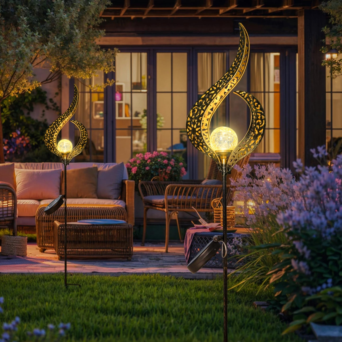 Outdoor Garden Solar Lights Stake, Mothers Day Gifts Mom,Crackle Glass Metal Flower Waterproof LED Fairy Lights for Pathway,Lawn,Patio or Courtyard,Gardening Gifts Women (Bronze)